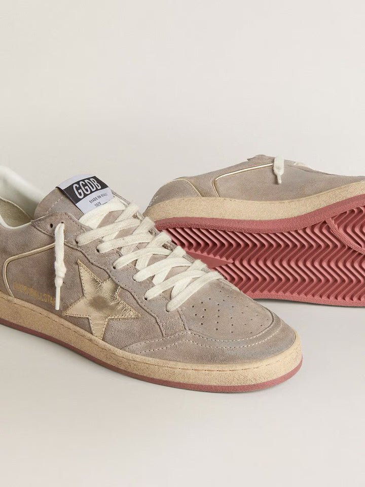 GOLDEN GOOSE Ballstar suede upper toe and spur with pearls laminated star leather heel