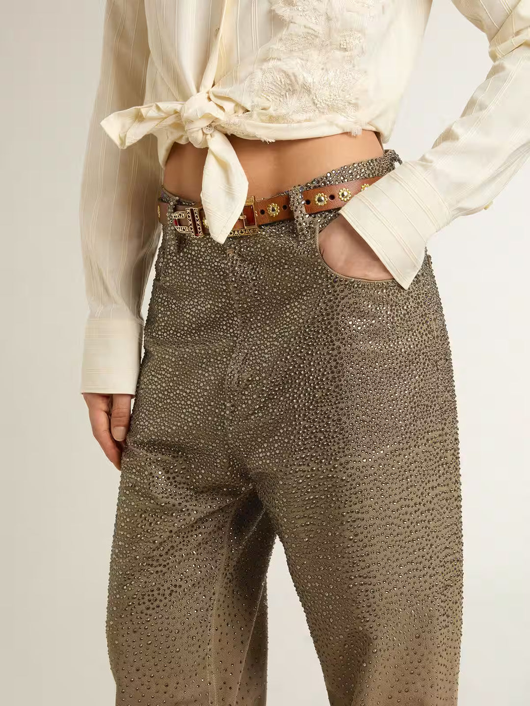GOLDEN GOOSE Pantaloni Cristalli - Kaki