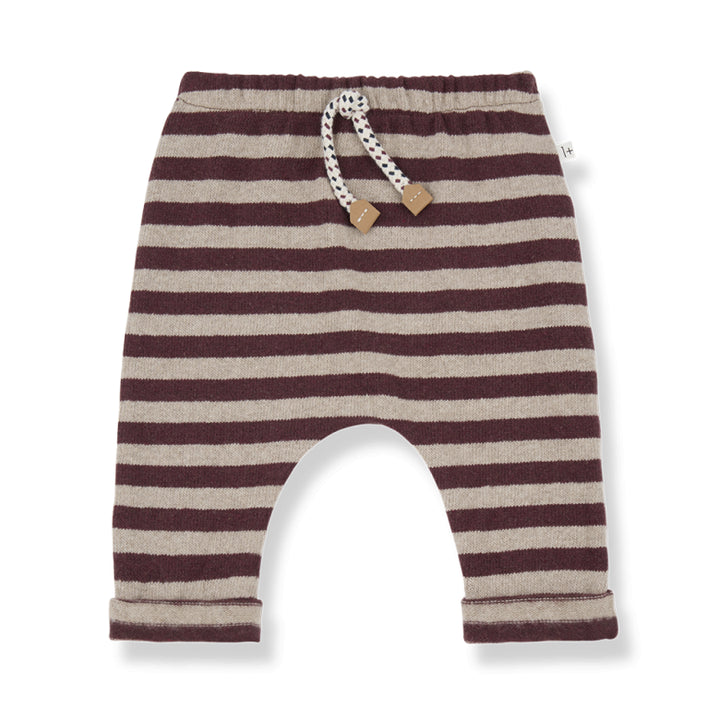 1+INTHEFAMILY Pantaloni a righe - Bordeaux/marrone