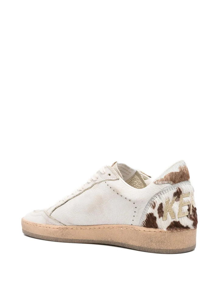 GOLDEN GOOSE Ballstar leather upper and toe suede star horsy cow printed heel and spur