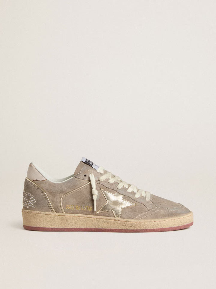 GOLDEN GOOSE Ballstar suede upper toe and spur with pearls laminated star leather heel