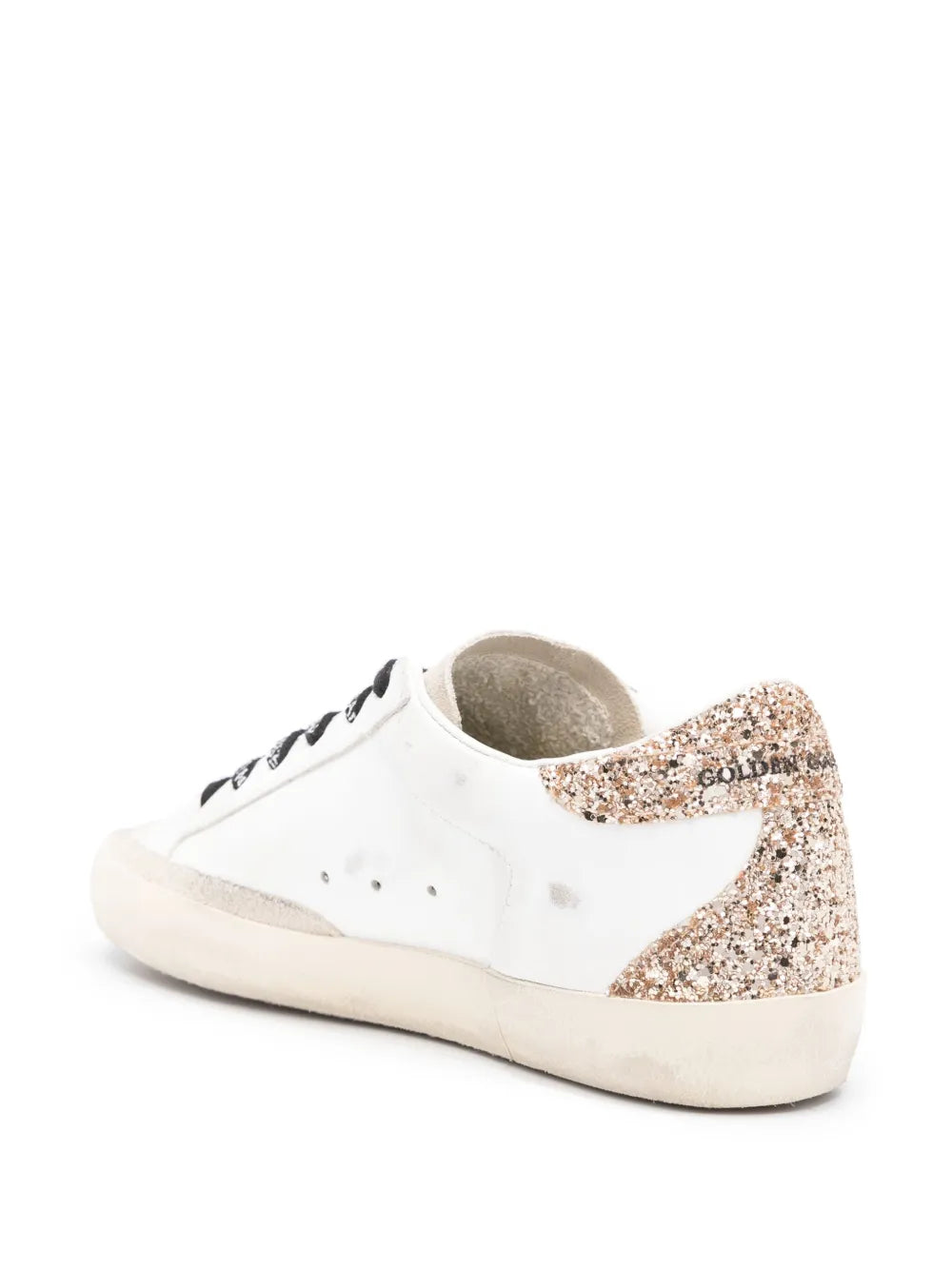 GOLDEN GOOSE 
Super-star leather upper glitter star heel and spur metal lettering