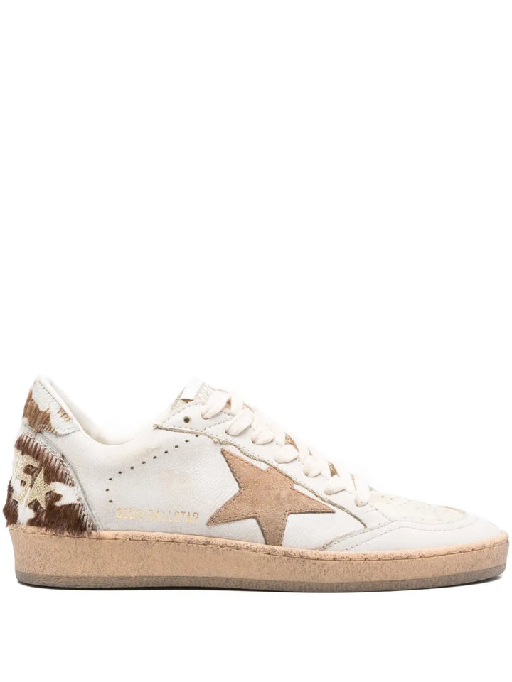 GOLDEN GOOSE Ballstar leather upper and toe suede star horsy cow printed heel and spur